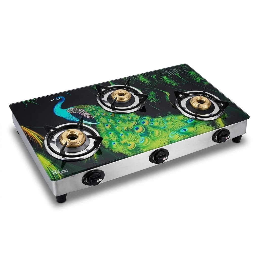 Peacock Designer 3 Burner Glass Stove